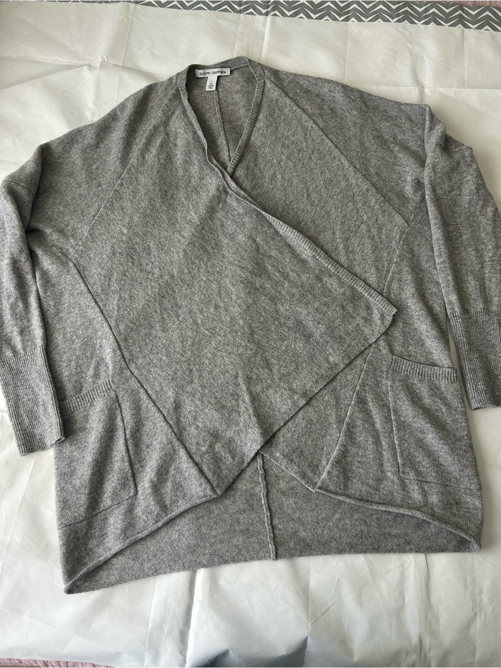 Autumn Cashmere Light Gray Open-Front Cashmere Cardigan.Size Medium
